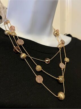 Multi-Strand Rose Gold Beaded Necklace - Women Jewelry